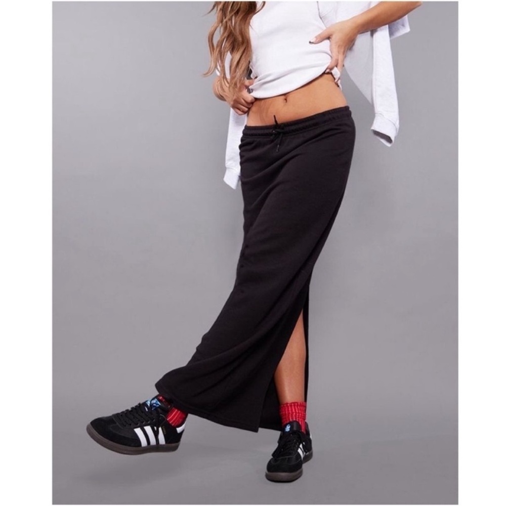 PrettyLittleThing Black Loopback Drawstring Waist Maxi Skirt
